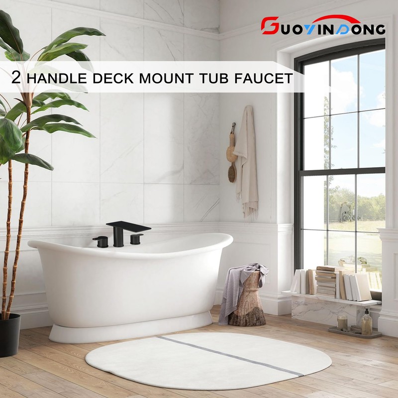 GUOYINDONG Matte Black Roman Tub Faucet, 3 HoleWaterfall Bath Tub
