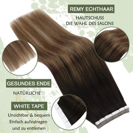 Ugeat 40 cm Tape-In Real Hair Extensions, Real Hair, Balayage Volume, Darkest Brown to Medium Brown and Light Gold Brown, 2/6/12 Tape Extensions, Real Hair, Tape-in 20 Pieces, 50 g