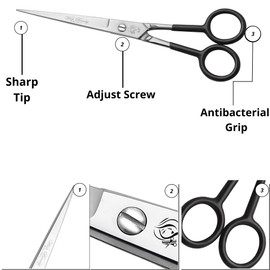 Professional Hairdressing Scissors Hair Cutting Scissors Shears for Barber Salon Home - with Antibacterial Comfort Rubber Grip 100% Stainless Steel (Black)