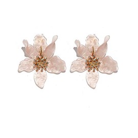 Tiande Bohemian Luxury Oversize Resin Big Flower Earrings For Women Stainless Steel Crystal Jewelry - Pink