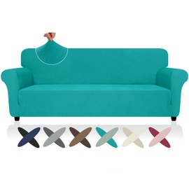 ZNSAYOTX Oversized Super Stretch Couch Cover (92"-115"), New Striped Sofa Covers Comfortable & Durable, Dog Cat Pets Friendly Extra Large Spandex Sofa Slipcovers (Peacock Teal, XL Sofa)