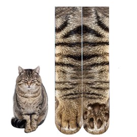 BONTOUJOUR Creative Unisex Men Women Fun Socks 3D Print Animal Feet Pattern Novelty Socks Paw Crew Socks- Grey Cat