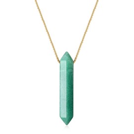 Coai Unisex Necklace with Hexagonal Gemstone Pendant, Base Metal, Aventurine Green