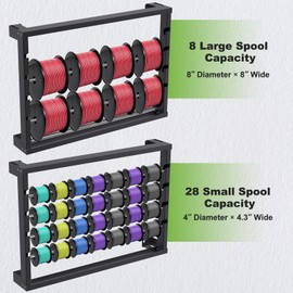 SELEWARE Wire Spool Rack, Wall Mounted Wire Spool Holder Wire Reel Holder Heavy Duty Wire/Cable Dispenser with 4 Stainless Steel Rods for Electrical Industrial Retail Storage and Display, Black