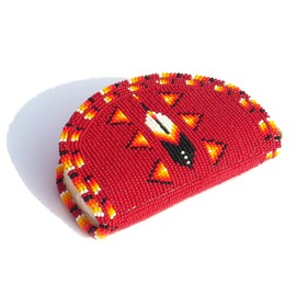 buybeaded Beaded Coin Purse, Change Purse For Women, Zippered Change Pouch Wallet, Small Leather Pouch, designer key pouch, brownish-red, Coin Purse