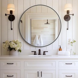 DUMOS Black Circle Mirror for Wall 30 inch, Bathroom Round Mirror for Over Sink, Bathroom, Entryway, Bedroom, Vanity