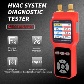 Rogvoc Digital Manifold Pressure Tester Gauge for HVAC, 2-Way AC Pressure Gauges with 2 Thermometer Clamps and 2 Hoses for Air Conditioner Performance Testing