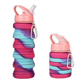 COMBODY WATMHHJQ Silicone Collapsible Sports Water Bottles 500ml 16oz,Leak proof Twist Cap BPA Free Retractable for Home Outdoor,Biking,Hiking Portable Water Bottle Cups(1#Pink) (41ya-red, 2pcs)