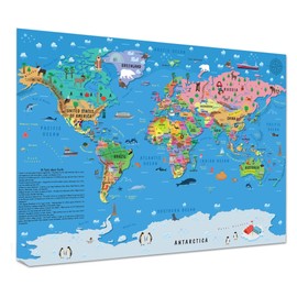 Children’s World Map Poster for Wall – Large A1 Illustrated World Map for Kids Globe Atlas Wallchart