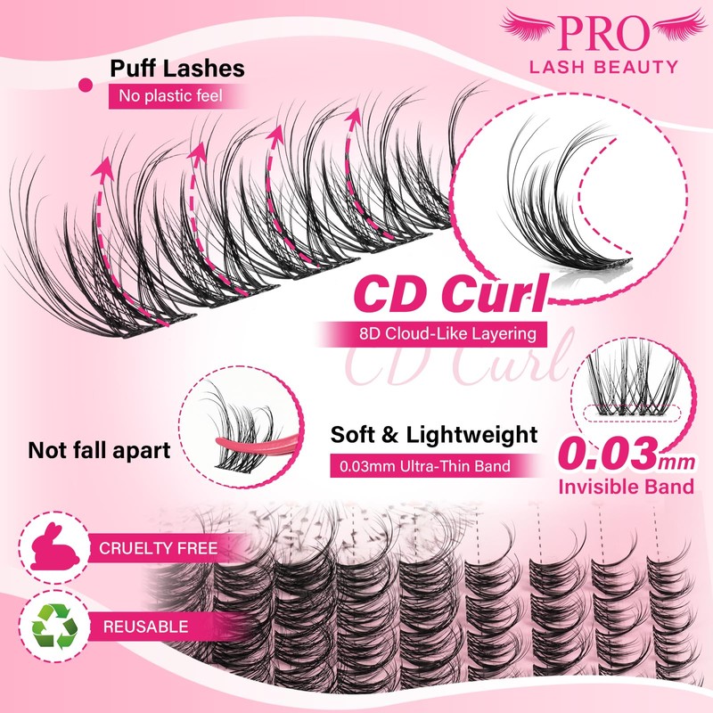 PROLASHBEAUTY Wispy Lash Clusters Eyelash Cluster Lash Cluster Waterproof Lashes