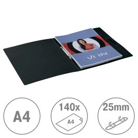 VON Leitz 30120095 A4 Ring Binder with 2 Rings Elastic Closure Cardboard 25 mm Spine Width for 140 Sheets Ring Binder for School, Study & Household, Pack of 5, Black