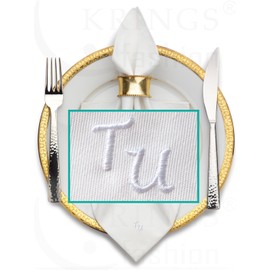Pack of 6 cloth napkins with monograms high quality embroidery; napkin colour white, size 50 x 50 cm, embroidery colour selectable.