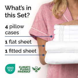 Queen 6 Piece Sheet Set - Comfy, Breathable & Cooling - Hotel Luxury Bedding for Women, Men, Kids & Teens - 1 Flat & 1 Fitted Sheet & 4 Pillowcases with Deep Pockets - Soft and Wrinkle Free - White | CGK Unlimited