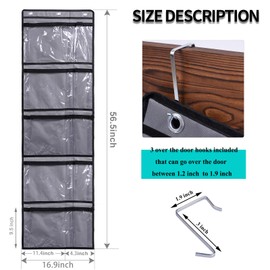 LONGTEAM Oxford Fabric Hanging Shelves Over The Door Organizer Storage for Daily Activity with 10 Pockets, Organizer for Bedroom Bathroom (Grey - 1 Set)