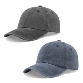 2 Pack Unisex Baseball Caps for Men Women, Adjustable Washed Plain Sun Protection Hat for Golf Running Work