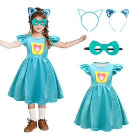CheerfulChic - Vestido de superhéroe de princesa, diademas y máscara, para cumpleaños, Halloween, Navidad, princesa, 110 cm, color azul y verde
