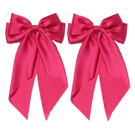 Satin Big Hair Bows Clips for Women Large Bows with Long-Tails Hot Pink Hair Clips for Bows Girls Hair Accessories Wedding Prom Costume Party Daily Outfits,Pack of 2