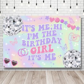 Iridescent Its Me Hi Im The Birthday Girl Its Me Banner, Music Birthday Decorations Music Superstar Birthday Banner for Outside Indoor,Its A Girl Backdrop for Girls Birthday Decorations 59" X 39"