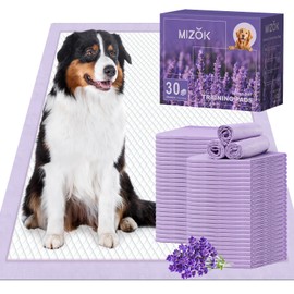 MIZOK Dog Pads Extra Large 28x44in, XXL Potty Pads for Dogs, Keeps Fresh & Clean, Ultra Absorbent Up to 12 Cups, 6 Layers Leak-Proof, Purple Lavender Color (30 Counts)