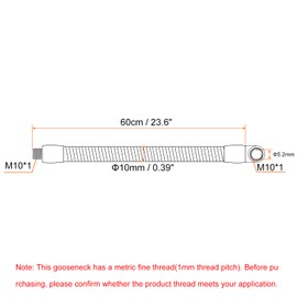 PATIKIL 23.6" Universal Gooseneck Hose, 1 Pcs M10 Fine Thread Bendable Metal Hose Flexible Arm Tube Extension for Lamp, DIY Equipment, Black