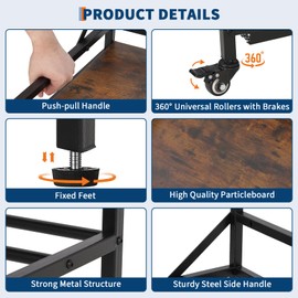 LALFPET 3D Printer Cart On Wheels, Heavy Duty 3D Printer Stand with Filament Storage Rack, Charging Station & Adjustable Spools Holder, Compact Printing Table for Home Office