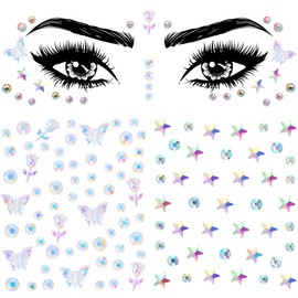 OIIKI 2 Sheets Star Face Eye Gems Stickers, Butterfly Face Gems Stick on, Body Jewels Stickers, Acrylic Makeup Rhinestone Tattoos Stickers for Women for Rave, Festivals