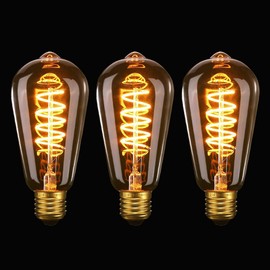 SageSunny Vintage Edison Bulb E27 LED ST64 4W Flexible Spiral Curved Led Filament E27 Decorative Valoule Antique White Warm 2200K, 40W Equivalent, for Coffee, House, Bars and Restaurant, lot of 3