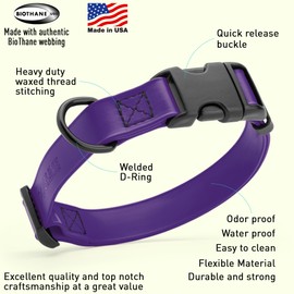 Dogline Biothane Waterproof Dog Collar with Quick Release Buckle Strong Coated Nylon Webbing with Odor- Proof for Easy Care Easy to Clean Fits Small Medium Large Dogs, Purple 3/4" W 12-19" L