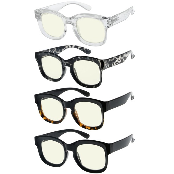Eyekepper Paquete de 4 lentes de marco grande para lectura de mujeres, lectores de anteojos de lectura de gran tamaño, Bloqueador de luz azul, 4 pares, +0.50