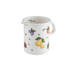 Riess, 0338-068, Kitchen Measure 10 1,0 L, Country - Fruit Garden, Diameter 10 cm, Height 14,8 cm, Capacity 1,0 Litre, Enamel, White with Fruit Decoration, Induction