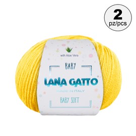 Wool for Knitting or Crocheting, 100% Merino Wool Extrafine by Lana Gatto. Baby Soft Line Children, Newborns Natural with Aloe Vera (2, Yellow - 8437)