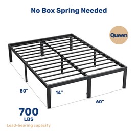 Simple Deluxe Queen Size Bed Frame, 14 Inch Platform Bed No Box Spring Needed, Sturdy Metal Bed Frame Queen Size, Storage Space Under The Bed Heavy Duty Frame Bed, Black
