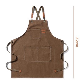 Kitchen Thicken Canvas Apron with Adjustable Straps and Large Pockets, Cooking Baking Bib Apron, Apron Suitable for Painting Pottery Ceramics (Coffee, 72 CM)