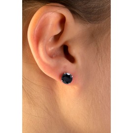 Black Cubic Zirconia Studs Sterling Silver Earrings for Men Women, 8 MM