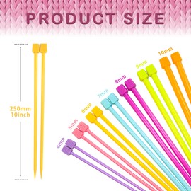 14PCS Plastic Knitting Needles, 4 mm-10 mm Colourful Single Pointed Knitting Straight Pins, 10 Inch Long Straight Knitting Needles, Single Head Colorful Knitting Needles Set