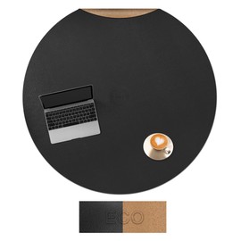 CENNBIE 42/40/36/32/30 Inches Round Table Mat - Cork Leather Placemats - Suitable as Side Dining Coffee Table Cover - Can Be Cut to Fit (Black)