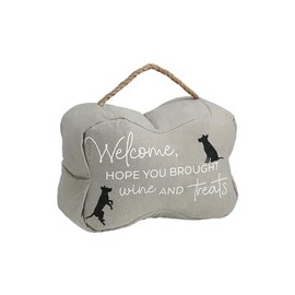 Pavilion - Welcome, Hope You Brought Wine and Treats - 9" x 4.5" x 6" Housewarming Decorative Bean Bag Door Stop Pet K-9 Puppy Dog Rescue Adoption Pet Parents Mom Dad Gift Present
