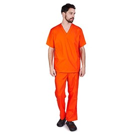 M&M SCRUBS Men Scrub Set Medical Scrub Top and Pants L Orange