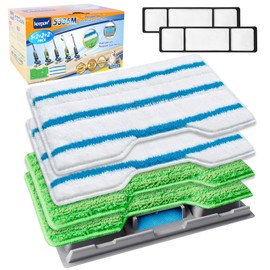 KEEPOW Reusable Mop Pads Refills, Vacmop Replacement Pads Compatible with Shark Vac Mop VM252 VM200 VC205 VM250 /QM250 VM190 VM200P12, Hardwood Floor Mop Pad with Upgraded Dirt Chamber (1+2+2+2)