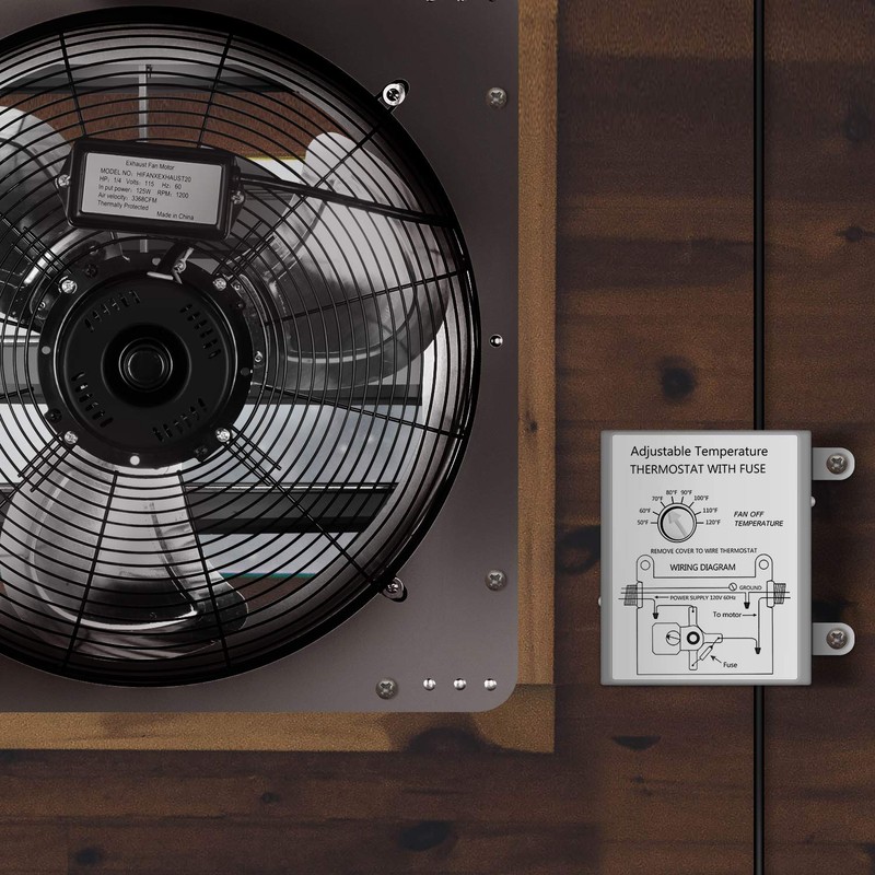 iPower Adjustable Programmable Thermostat with Fuse for Power Attic Ventilators,