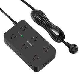 Black Extension Cord 15 Ft, Power Strip with 1080J Surge Protection, 12 Outlets with 4 USB Ports(2 USB C), Wall Mount, Desk Charging Station for Office Home College Dorm Room Essentials