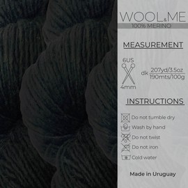 100% Merino Wool Yarn - Luxurious and Soft Yarn for Hand Knitting & Crocheting - Premium & Durable Hand Dyed Yarn, 207 Yards, 3.5 Ounces, DK Weight Yarn - Multiple Yarn Colors (Black)