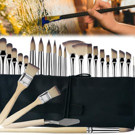 CINY 25PCS Paint Brush Set, Wooden Acrylic Brush Set, Mixed Wool Head, Paint Brush Set for Art, Art Supplies, with Multiple Sizes, for Acrylic Painting, Watercolor Painting, Oil Painting