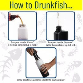 Drunk Fish Bottle with Built In Flask, Shot & Chaser in One, Bottle Flask Lid