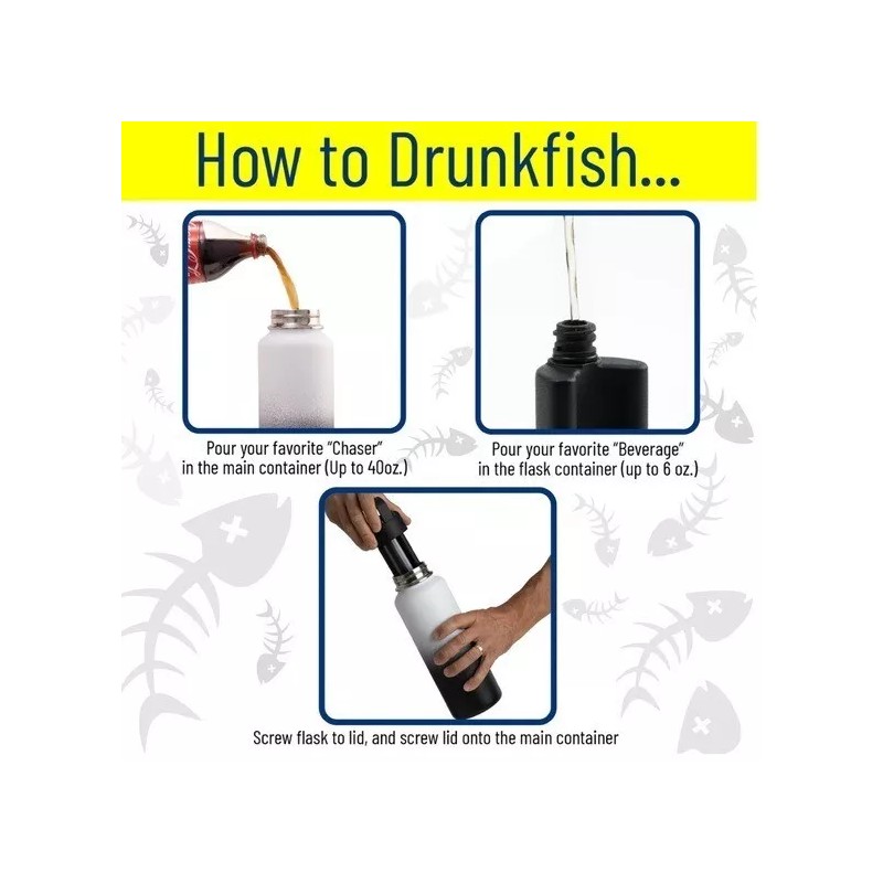Drunk Fish Bottle with Built In Flask, Shot & Chaser