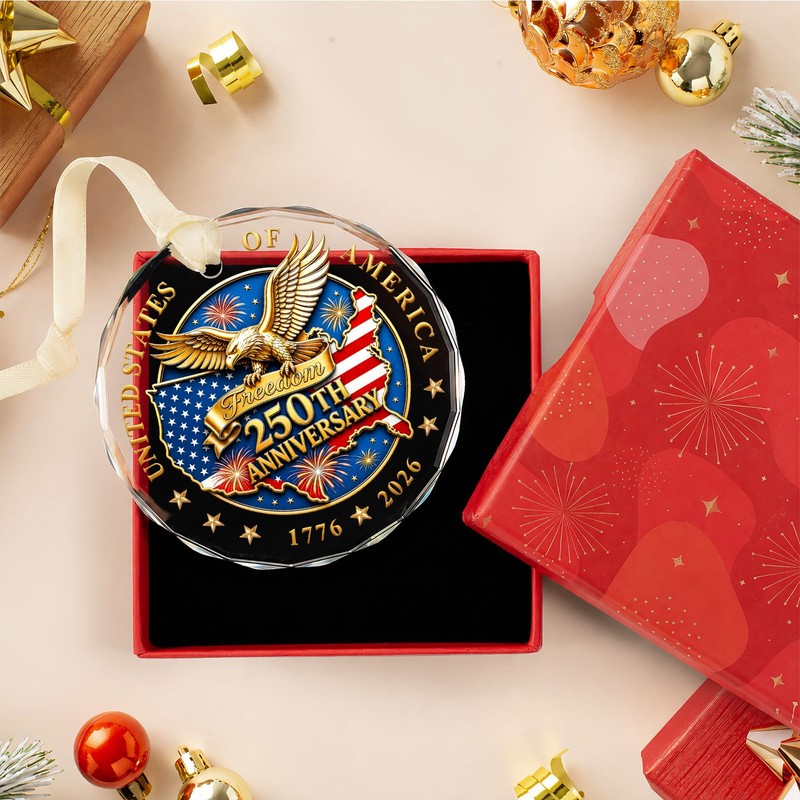 250th Anniversary Ornament 1776-2026 - Patriotic Crystal Christmas Decor
