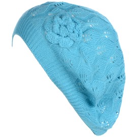 BYOS - Gorro de punto de ganchillo suave y ligero estilo parisino, Aqua Leafy, Talla única