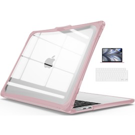 IBENZER Hexpact Compatible with 2024 2023 2022 MacBook Air 13 inch Case M3 A3113 M2 A2681, Heavy Duty Case & KeyboardCover & ScreenFilm for Mac Air 13.6 Touch ID, Pinkish, HPE-AT13-KK-PKSH+2