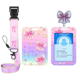 Pink Lanyards for ID Badges, Cute Bow Retractable Badge Reel with ID Holder