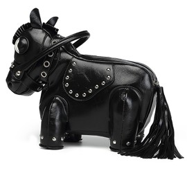 Lyuxhetaokdiq Men and Women Fun Horse Shaped Crossbody Shoulder Bag Handbag PVC Unique Novelty Horse Purse(Black)
